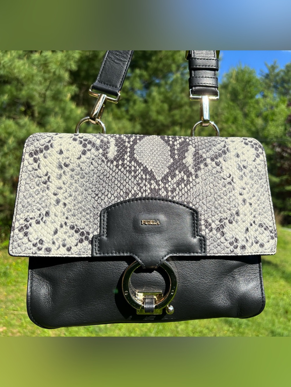 Furla Snakeskin Embossed Shoulder Bag